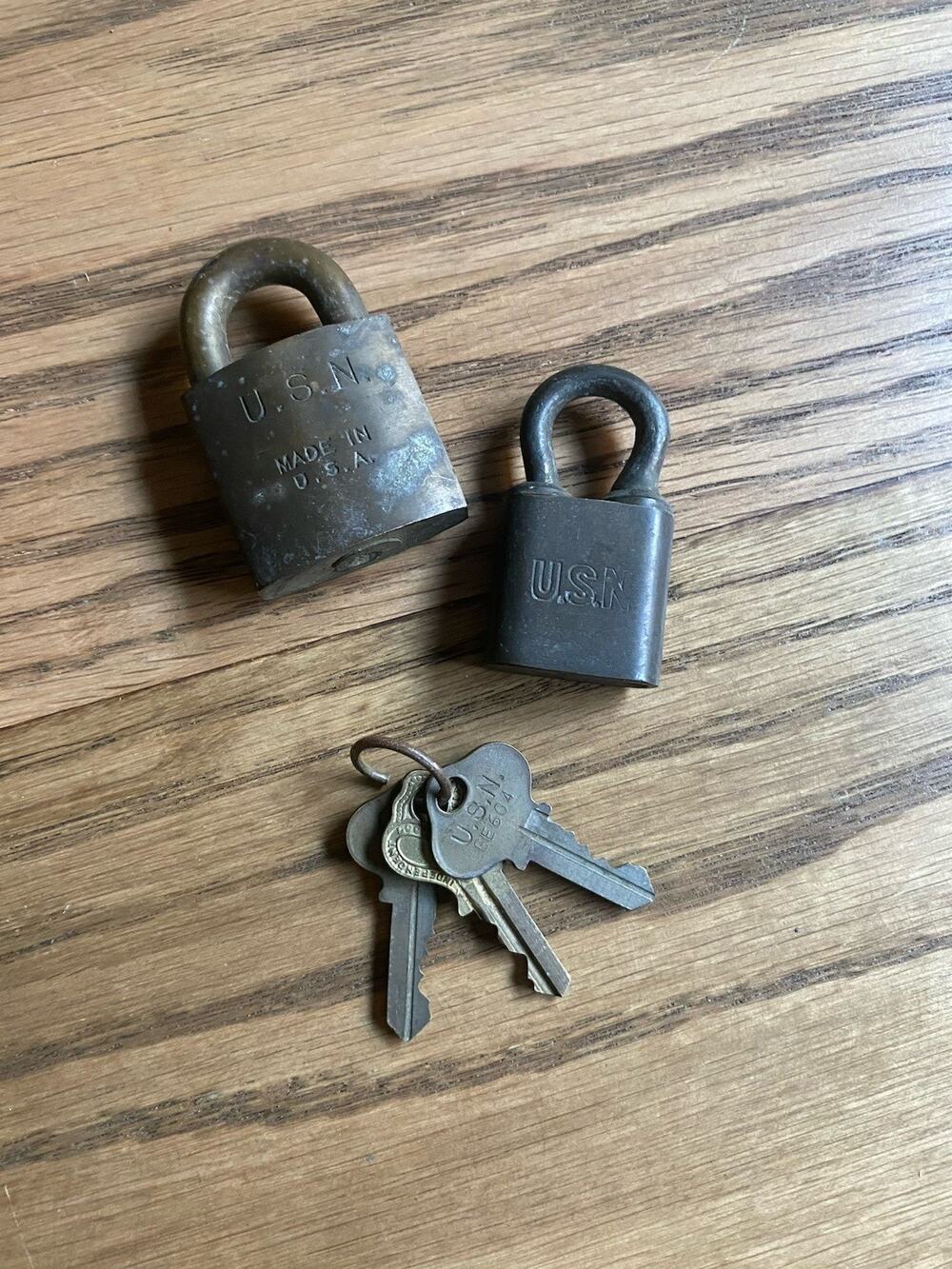 Vintage U.S. Navy Sargent Solid Brass Padlocks with Keys Made In USA Lot Of 2